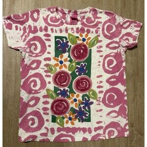 VTG Style Hand Painted Floral Tshirt Cotton Art Medium Brushwork One Of A Kind